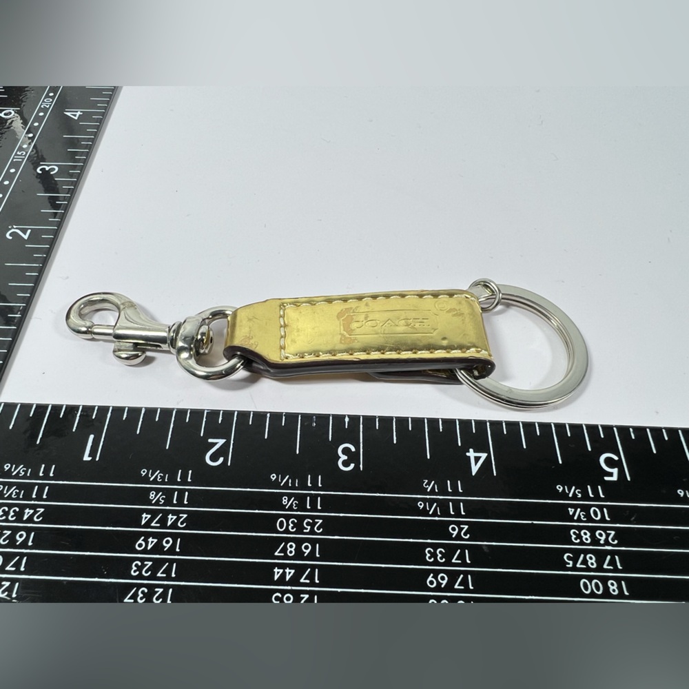 Coach Vintage Leather Keychain Strap Gold Heart Rivet Charm